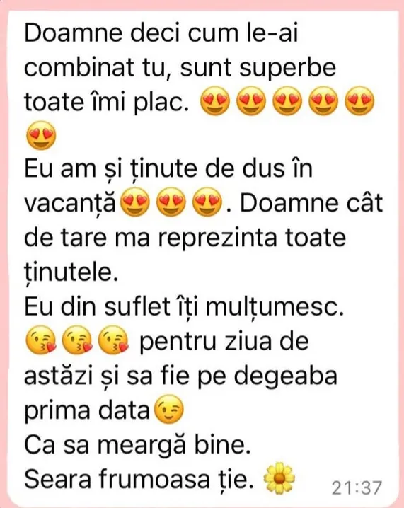 Recenzie WhatsApp despre ținutele create de Rodi.Ro pentru vacanță